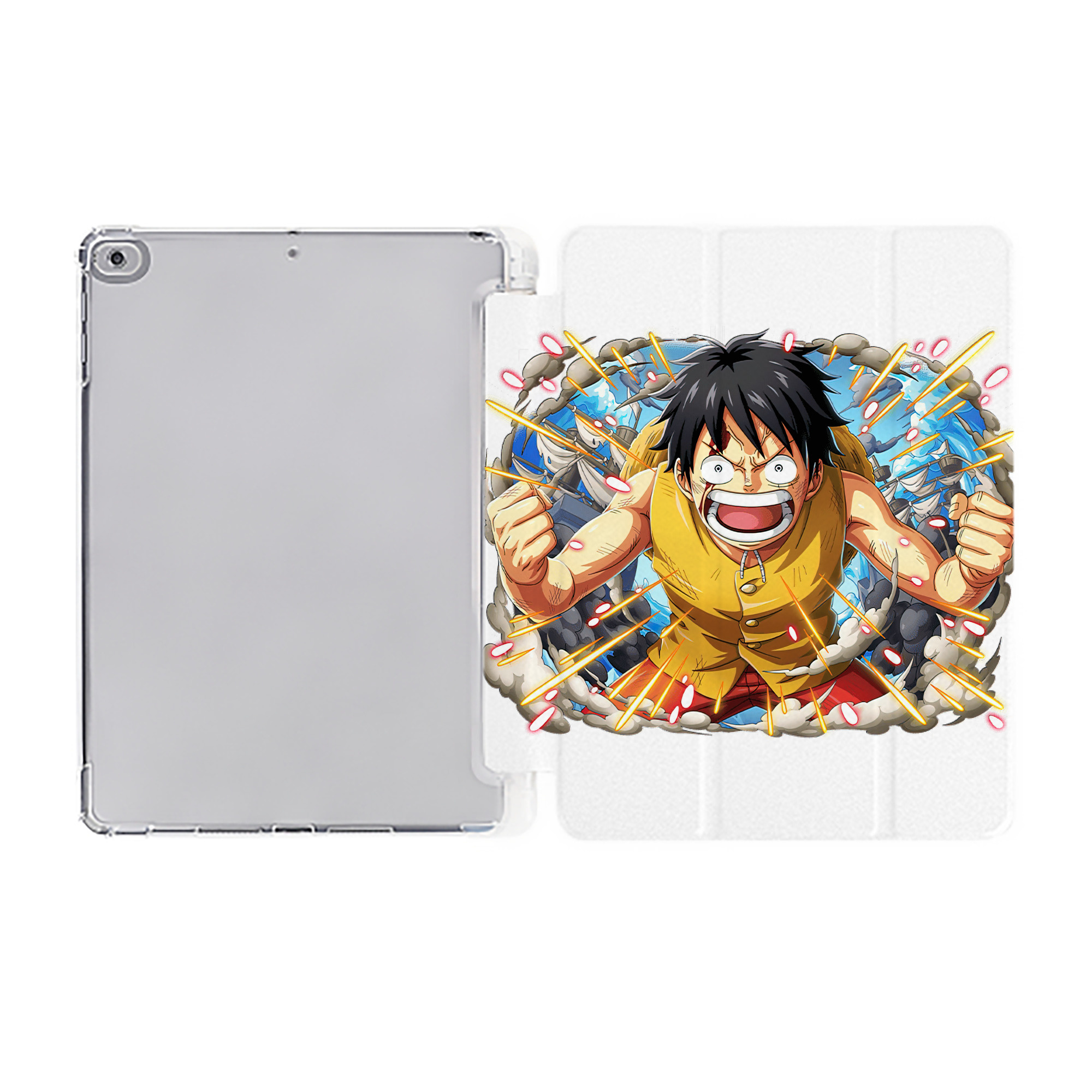 （画像用） ワンピース モンキー・D・ルフィ ONE PIECE Monkey D. Luffy IPad ケース ペン収納付き 三つ折りスタンド PUレザー×シリコン 対応機種9.5/10.5/10.9インチ